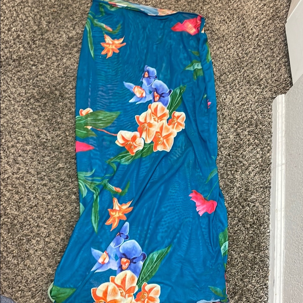 Floral Blue Pencil Skirt